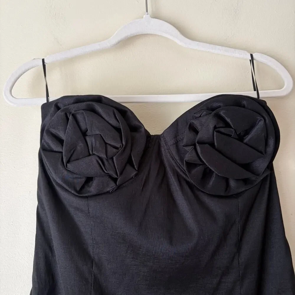 Bardot | Brixton Strapless Mini Dress Sheath Rosette Rose Black XXL NWT